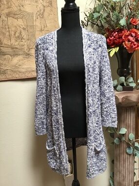 Ruff Hewn Marled Blue and White Open-Front Cardigan